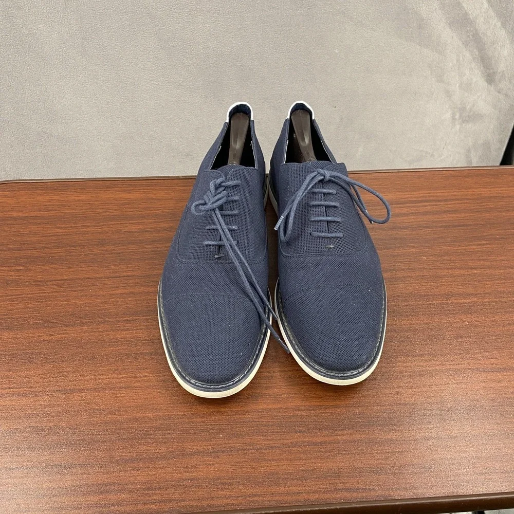 Aldo Nalian Mens US 9.5 Dress Shoes Navy Blue Cap Toe Lace Up Oxford Formal